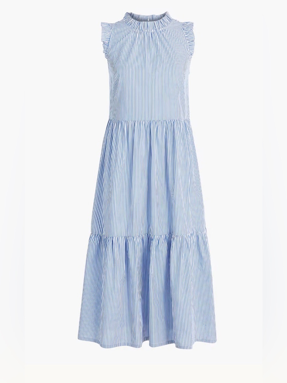 •J CREW• Tiered Midi Ruffle Dress Cotton Blend Size 2 Striped